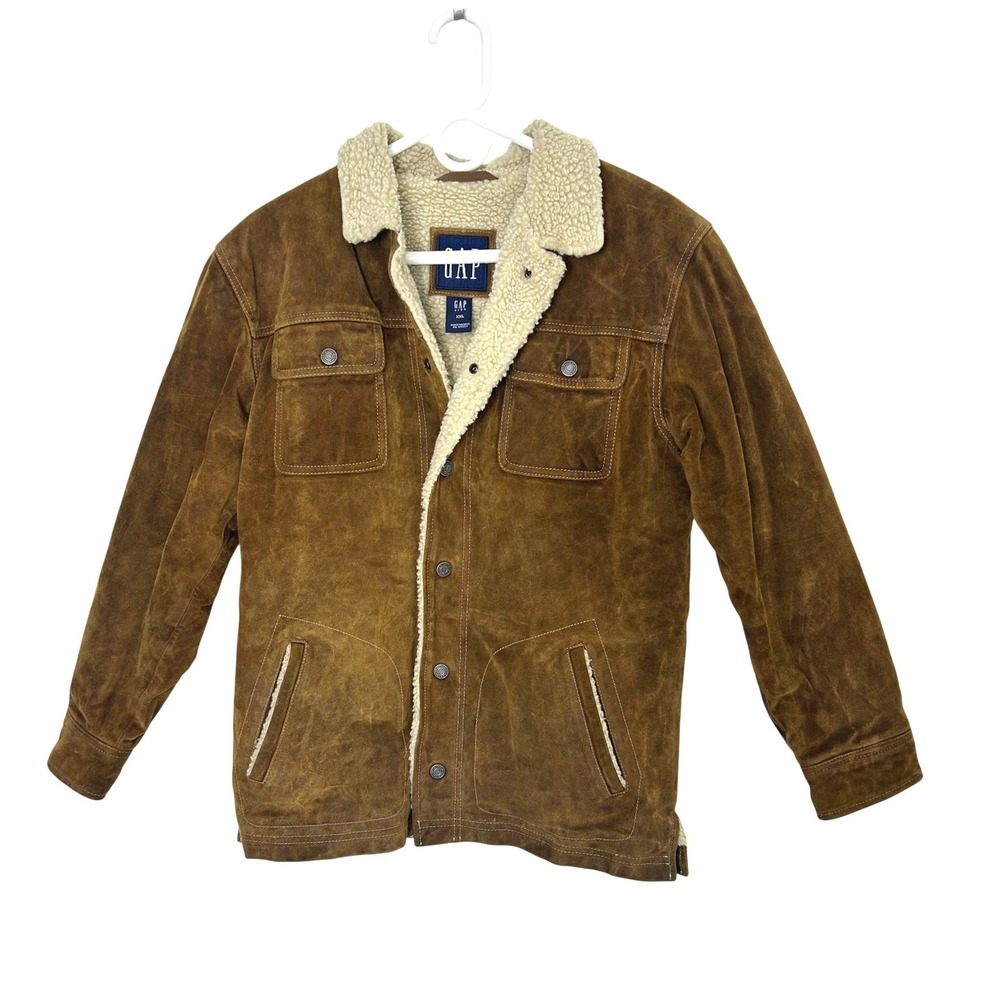 Vintage Gap Kids Jacket XXL Brown Cow Leather Sherpa Lined Rancher Western Coat